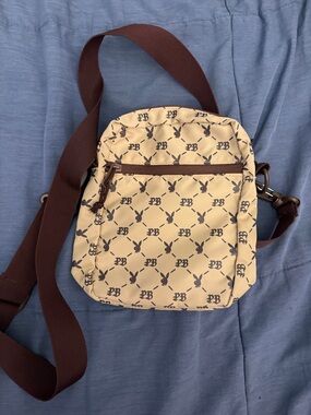 Monogram Beige Crossbody Sling Bag with Brown Strap Playboy bag